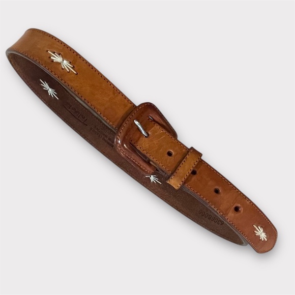 Cognac Leather Belt With Starburst Embroidery Detail | Women’s Size M - Picture 3 of 14